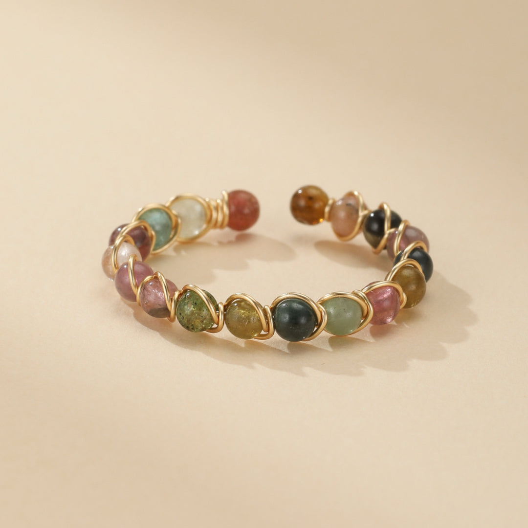Bague Tourmaline – Éclat Arc-en-Ciel, Plaqué Or 14k