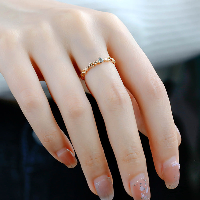 Aquamarine, Pearl and Zircon Trio Ring – Floral Serenity
