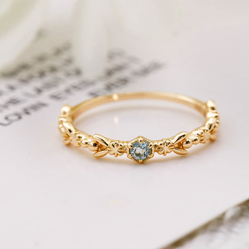 Aquamarine, Pearl and Zircon Trio Ring – Floral Serenity