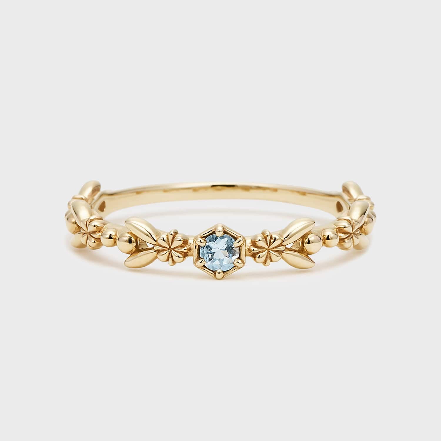 Aquamarine, Pearl and Zircon Trio Ring – Floral Serenity
