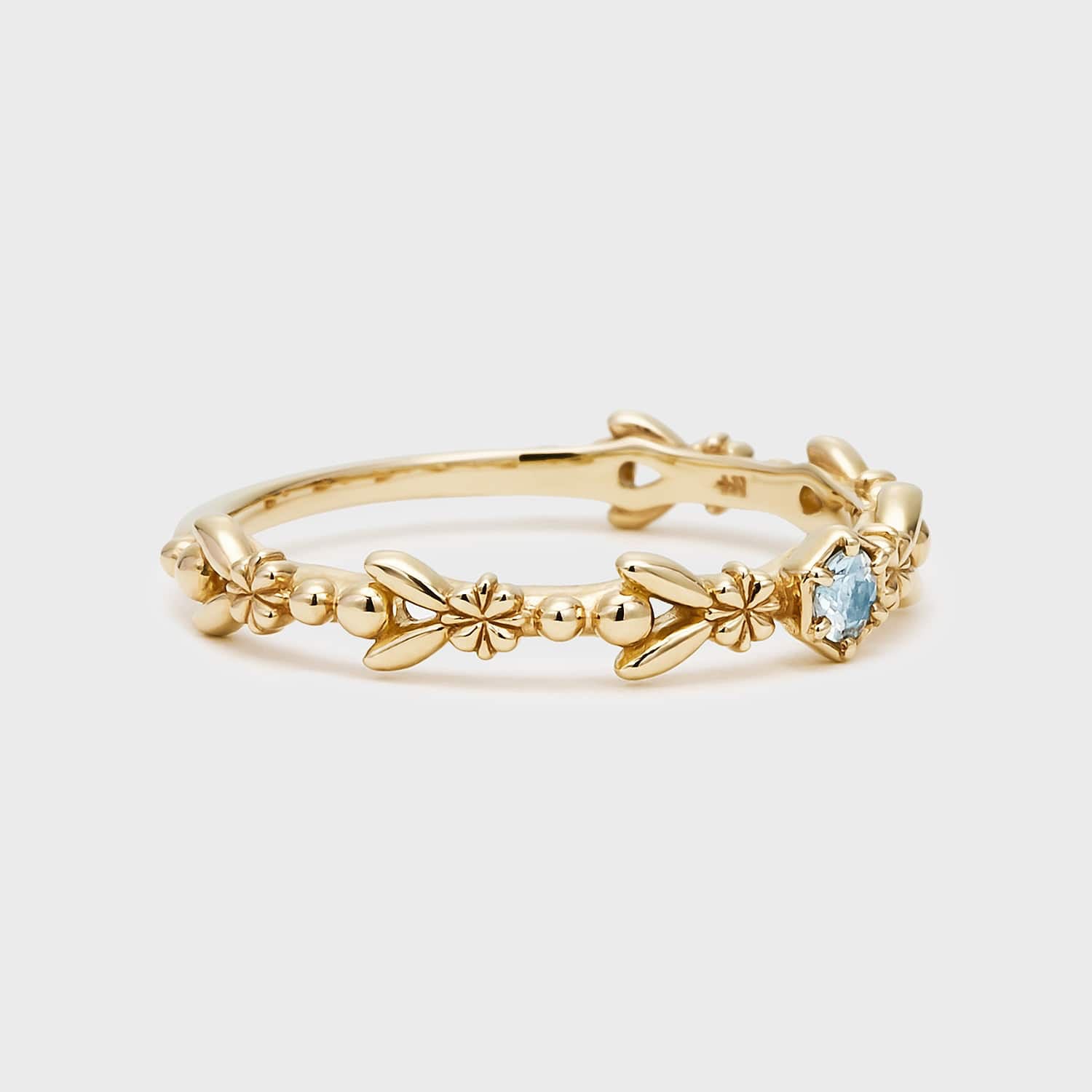 Aquamarine, Pearl and Zircon Trio Ring – Floral Serenity