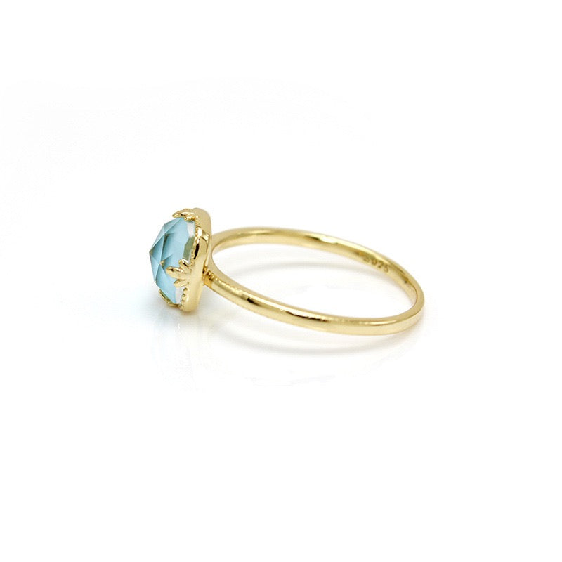 Bague Femme Jamelli En Argent Sterling 925 Plaqué Or Avec Turquoise - Brillant