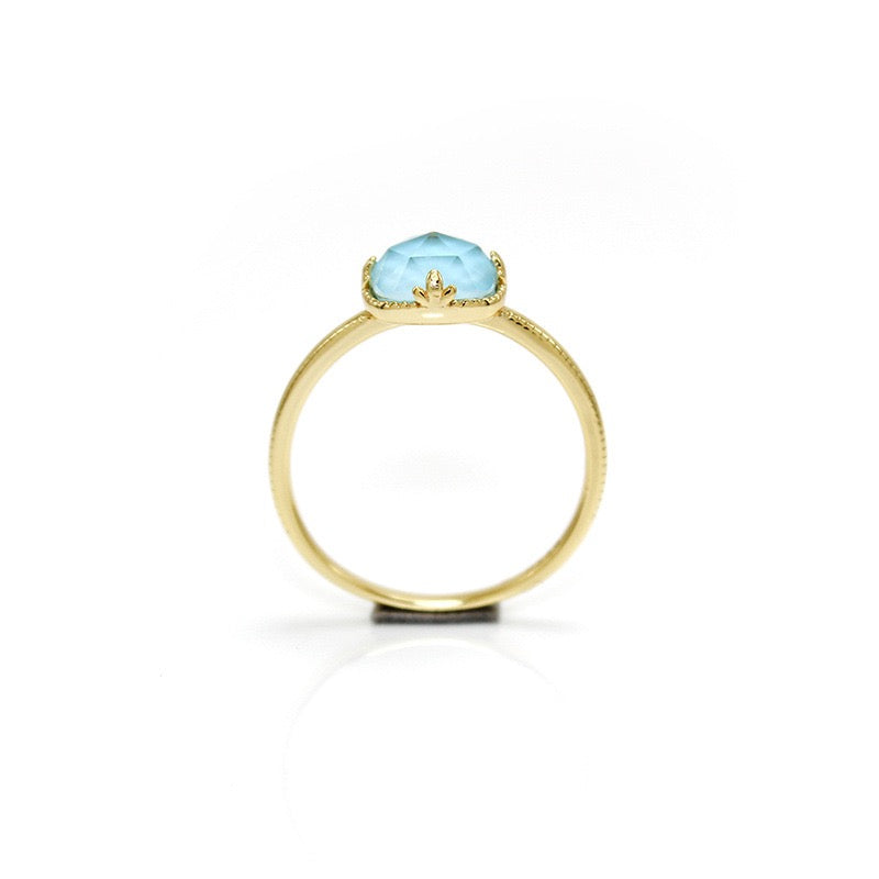 Bague Fantaisie Turquoise Et Strass Sur Métal Doré Sans Nickel - Taille 18, Neuf Avec étiquettes
