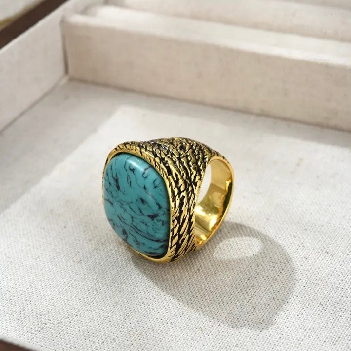 Bague Turquoise – Sérénité d'Océan, Argent Plaqué Or