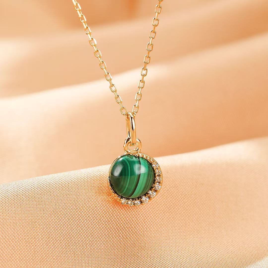 Bijoux-Collier Malachite – Aura Lumineuse, Argent Plaqué Or