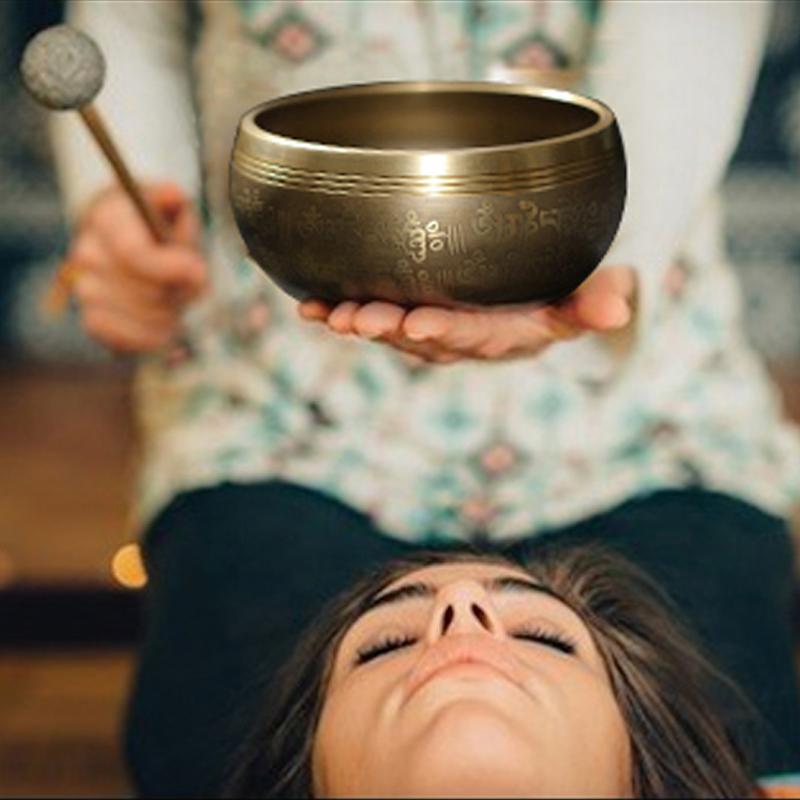 Tibetan Singing Bowl 'Muse' with Brass Mantra