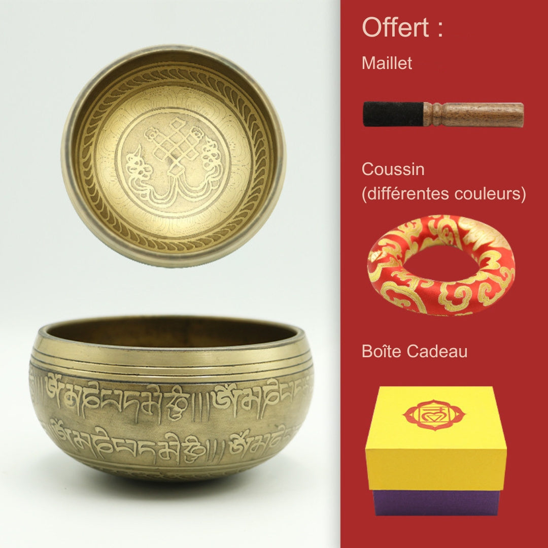 Tibetan Singing Bowl 'Muse' with Brass Mantra