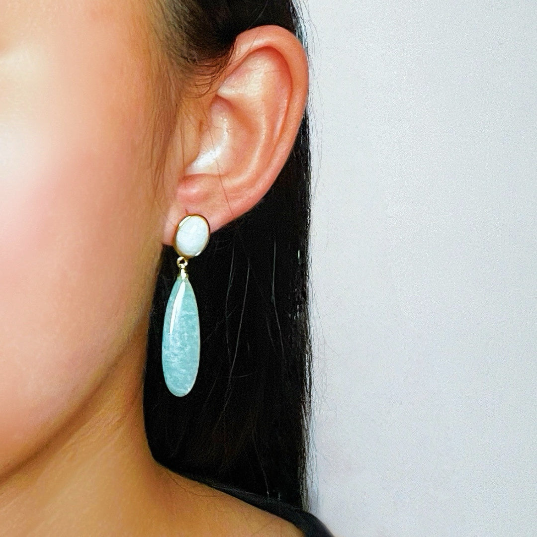 Amazonite and Moonstone Earrings – Nocturnal Elegance