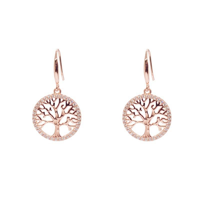 Boucles d'Oreilles Arbre de Vie – Renouveau, Argent Plaqué Or Rose