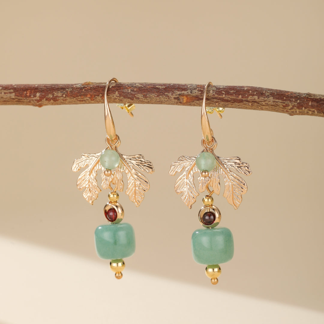Aventurine Earrings – Green Heart, Gold Plated