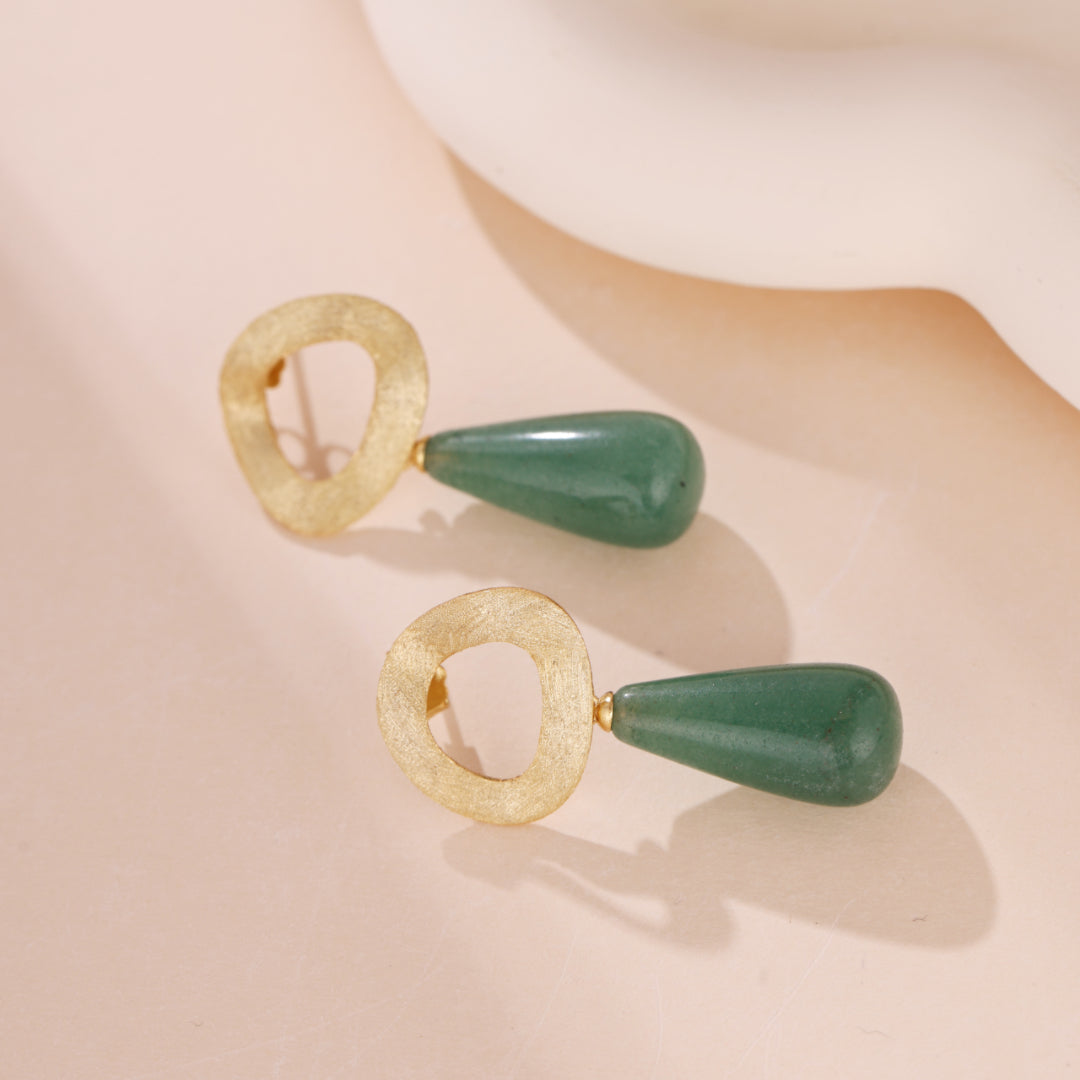 Boucles d'Oreilles Aventurine et Lapis Lazuli – Goutte Dorée, Argent Plaqué Or