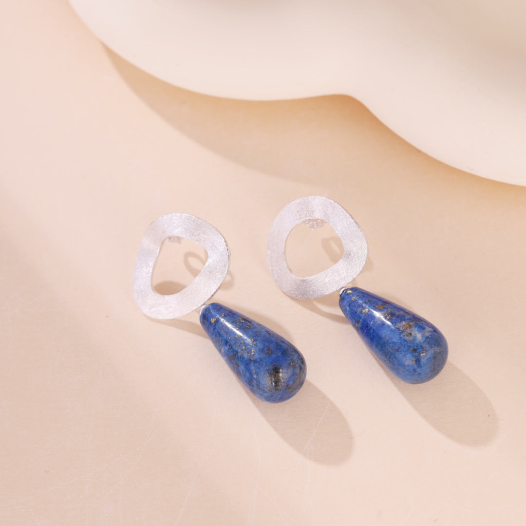 Boucles d'Oreilles Aventurine et Lapis Lazuli – Goutte Dorée, Argent Plaqué Or