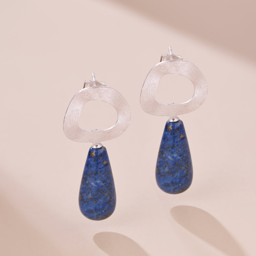 Boucles d'Oreilles Aventurine et Lapis Lazuli – Goutte Dorée, Argent Plaqué Or