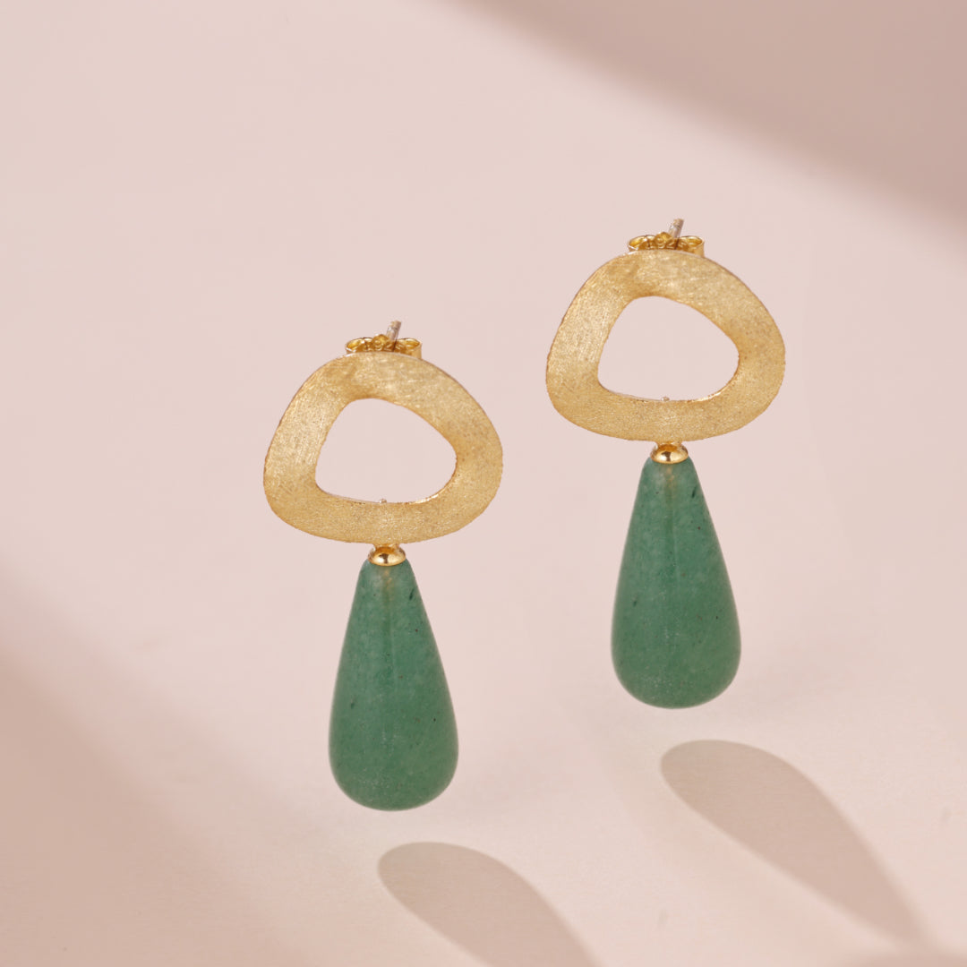 Boucles d'Oreilles Aventurine et Lapis Lazuli – Goutte Dorée, Argent Plaqué Or