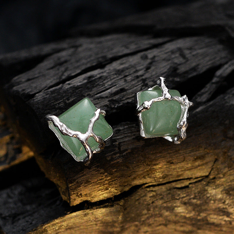 Boucles d'Oreilles Aventurine – Fleur de Sérénité, Argent