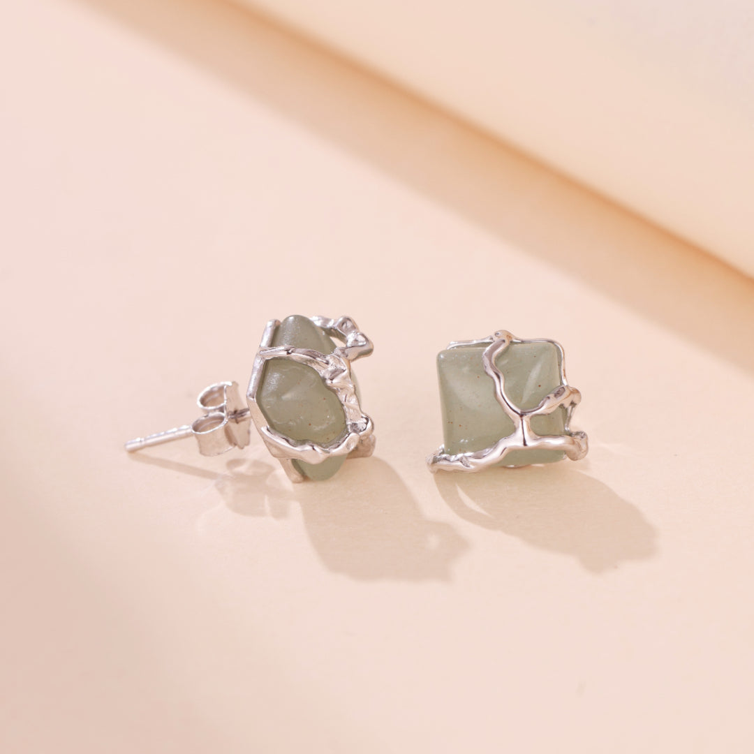 Boucles d'Oreilles Aventurine – Fleur de Sérénité, Argent