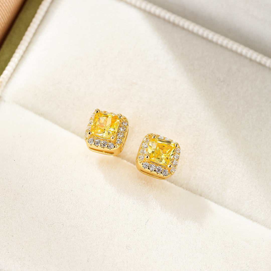 Citrine Earrings – Square Sparkle, Silver
