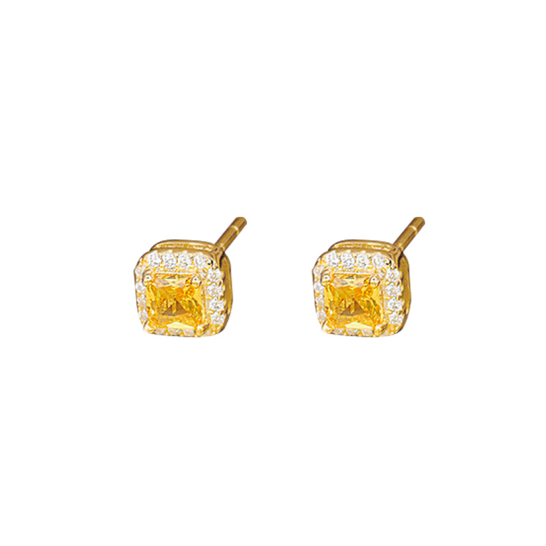 Citrine Earrings – Square Sparkle, Silver