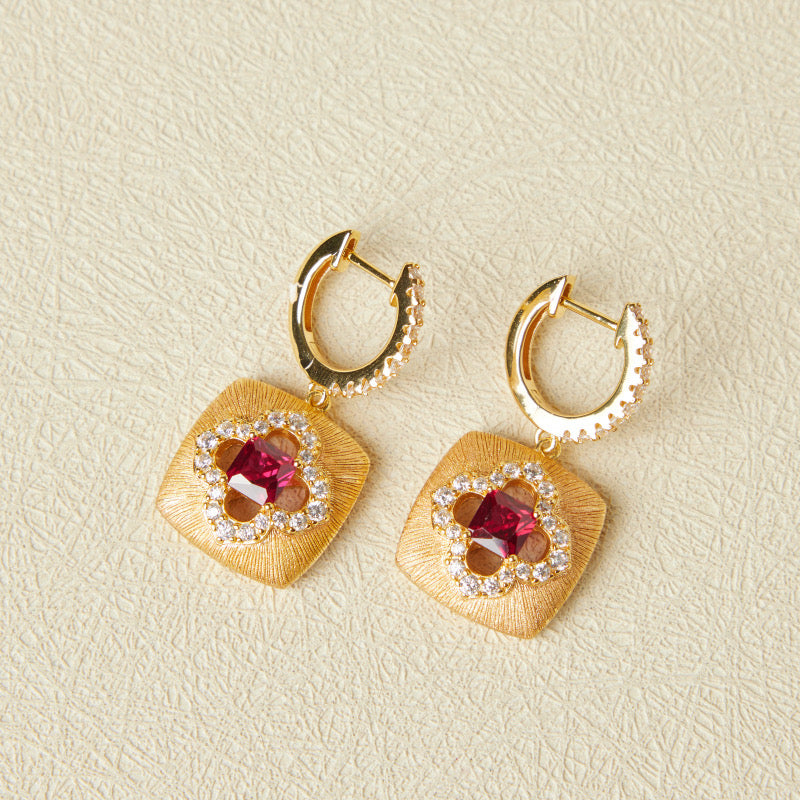 Boucles d'Oreilles Cornaline – Chance Florale, Argent Plaqué Or