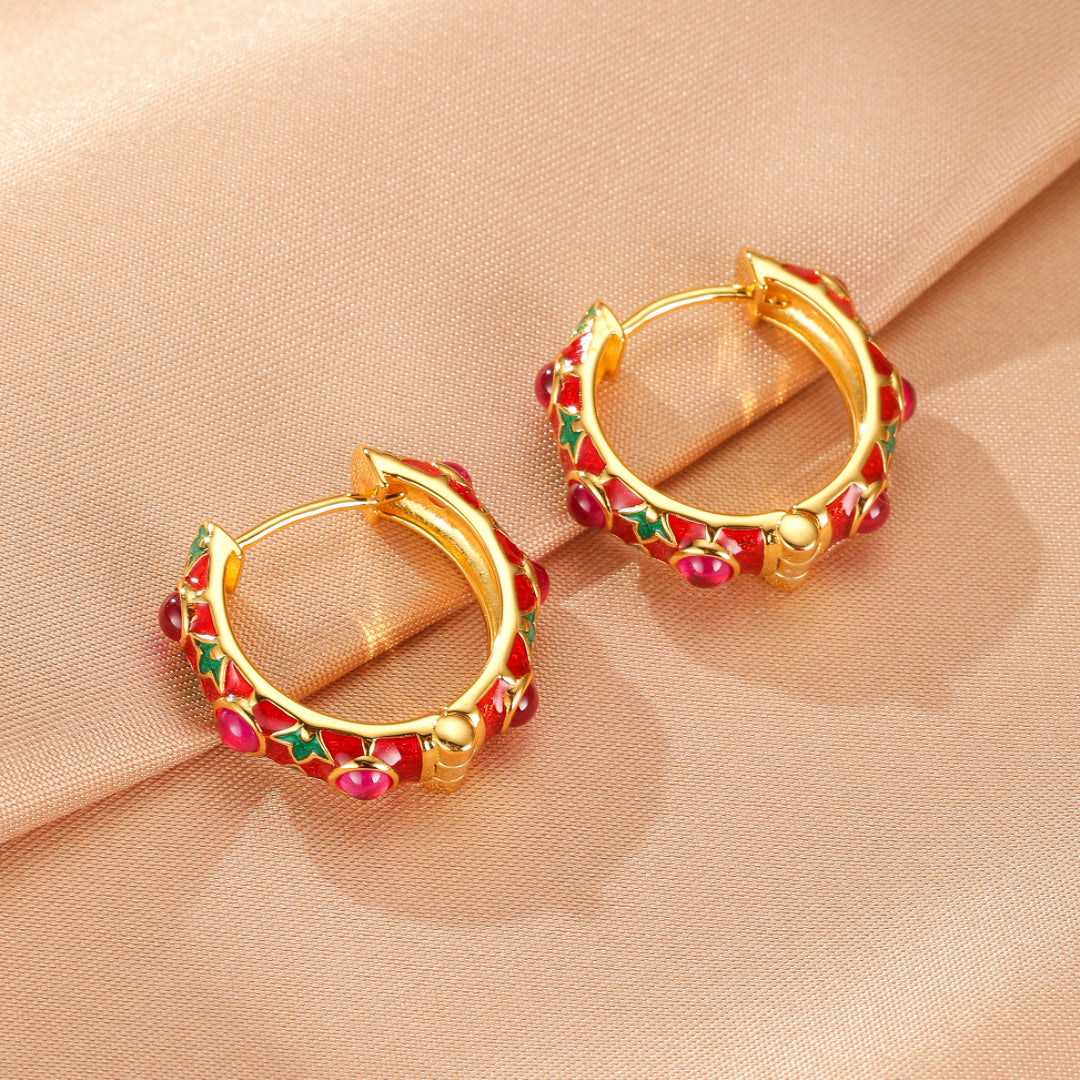 Carnelian Earrings – Enchanted Garden, Enameled Silver