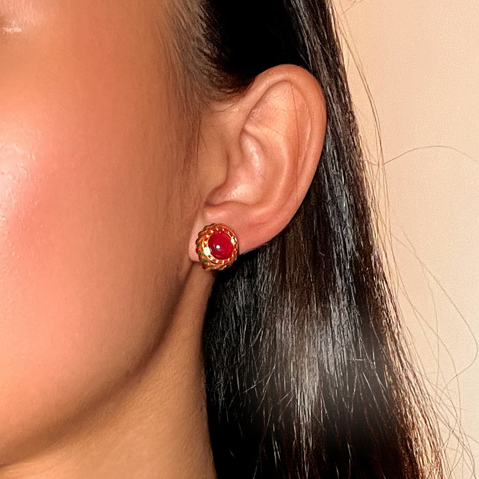 Carnelian Earrings – Royal Rosette, Enameled Silver