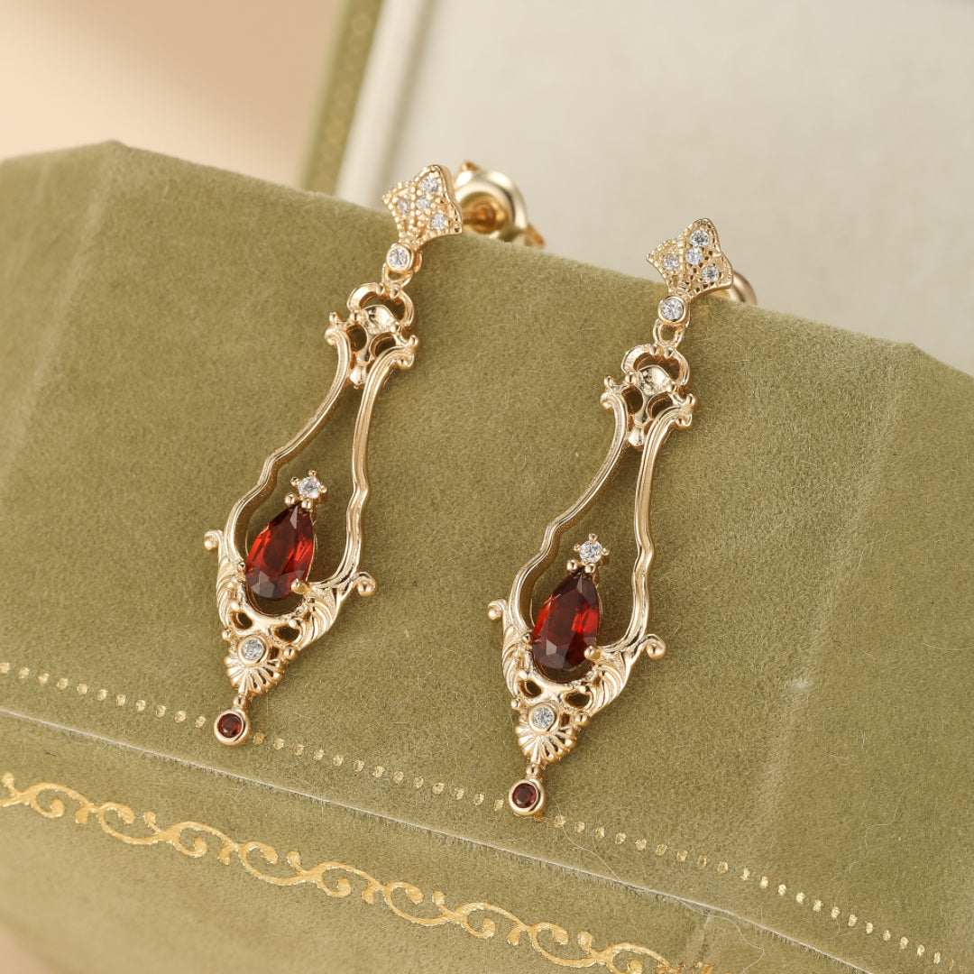 Garnet Earrings – Majestic Reflection, Gold Plated Silver
