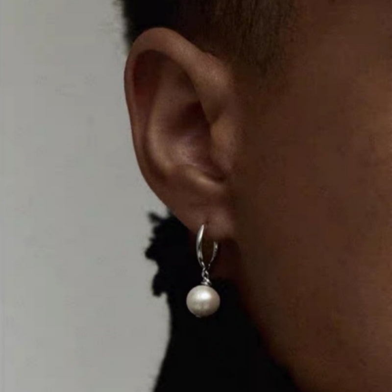 Boucles d'Oreilles Homme Perle – Lumière, Argent