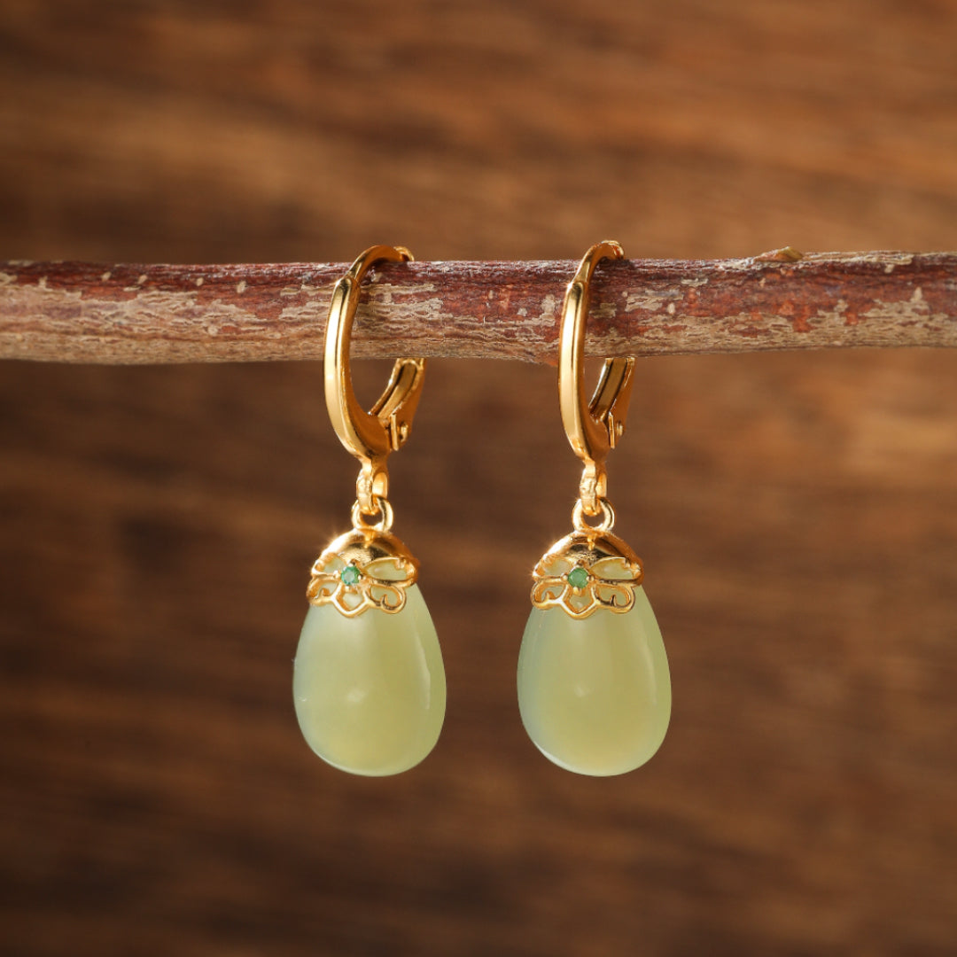 Boucles d'Oreilles Jade – Aura Apaisante, Argent Plaqué Or