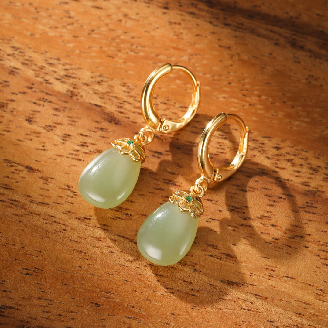 Boucles d'Oreilles Jade – Aura Apaisante, Argent Plaqué Or