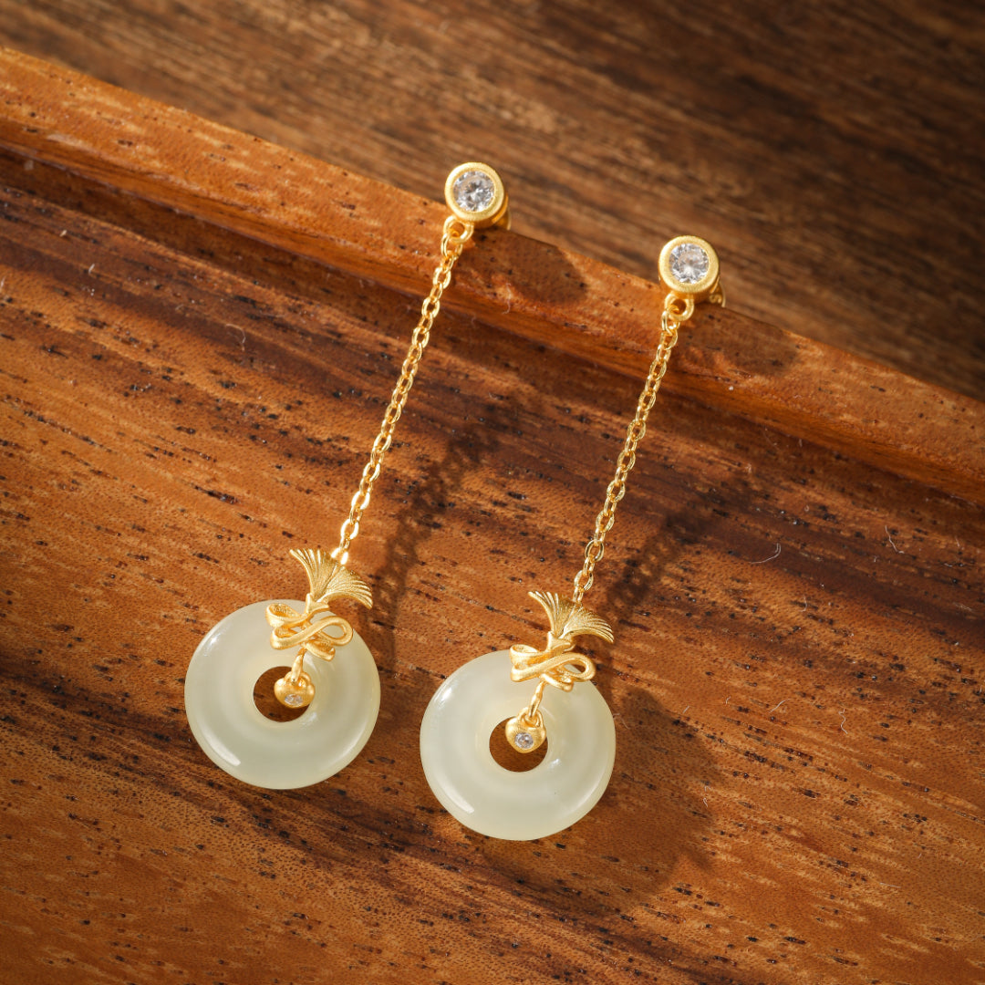 White Jade Earrings – Carnation Grace, Gold Plated Silver