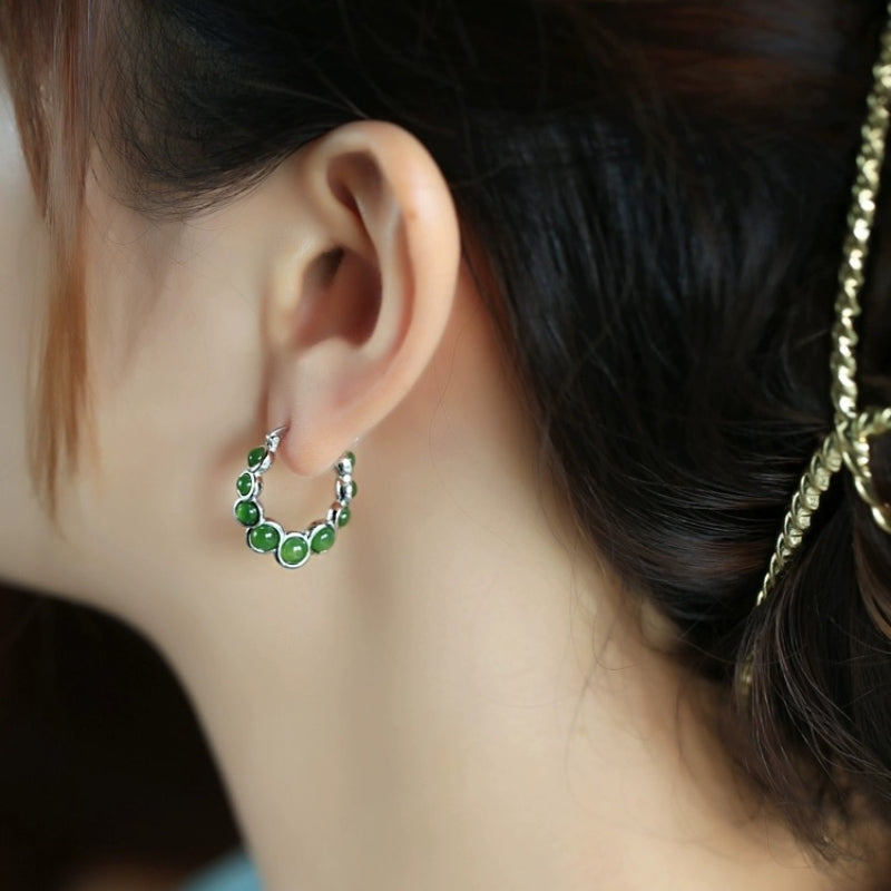 Boucles d'Oreilles Jade – Danse Verdoyante, Argent