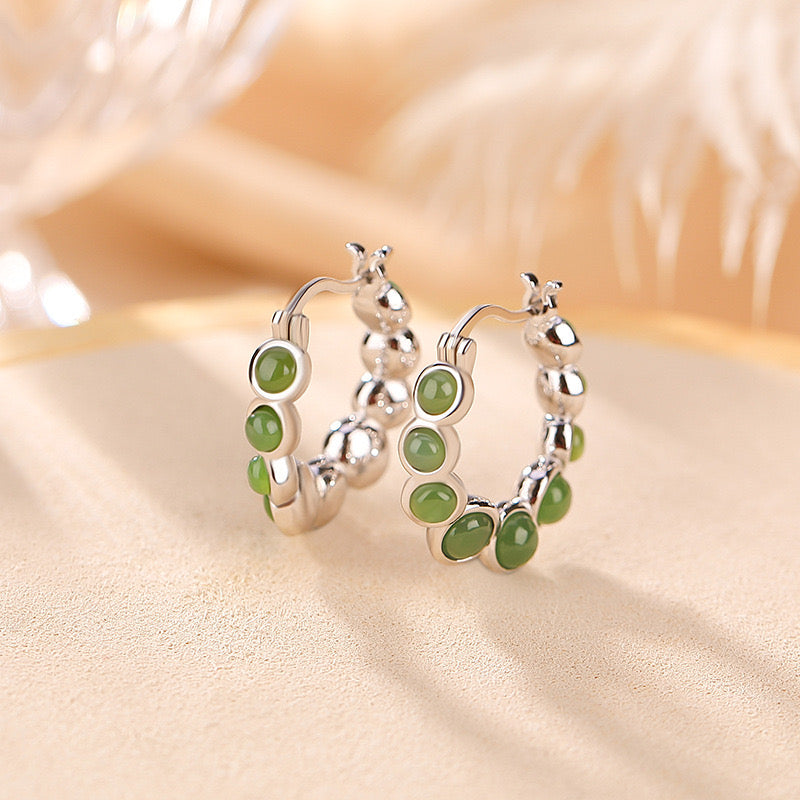 Boucles d'Oreilles Jade – Danse Verdoyante, Argent