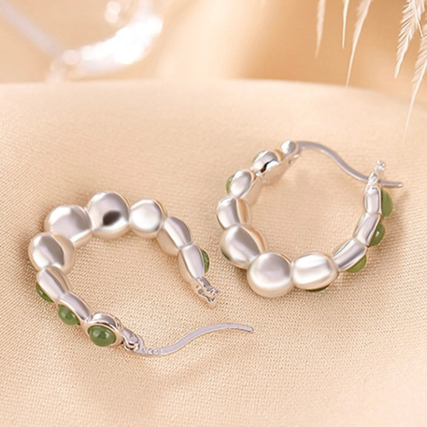 Boucles d'Oreilles Jade – Danse Verdoyante, Argent