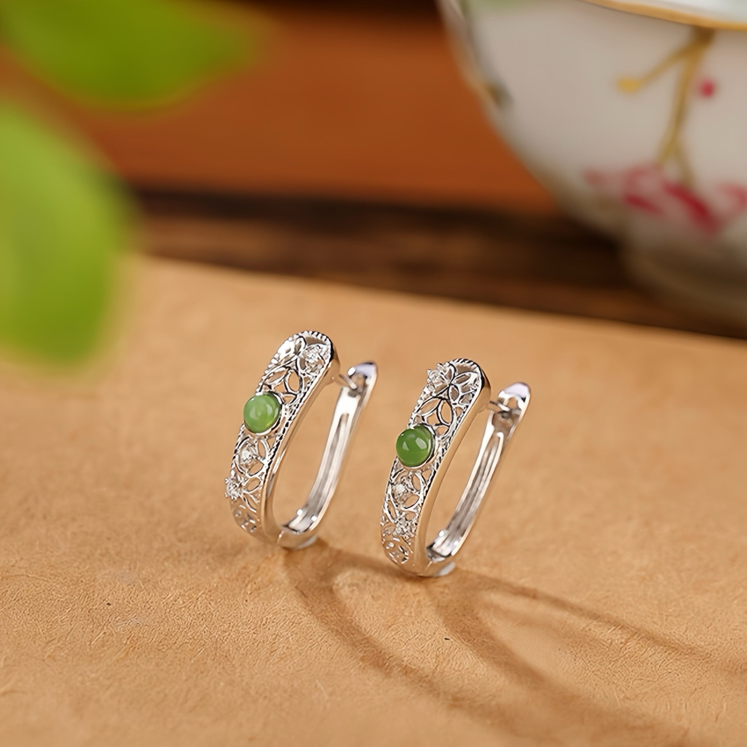 Boucles d'Oreilles Jade – Élégance Impériale, Argent Plaqué Or