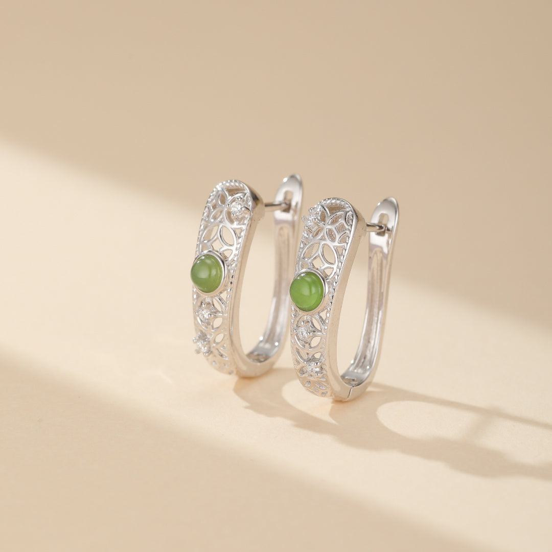 Boucles d'Oreilles Jade – Élégance Impériale, Argent Plaqué Or