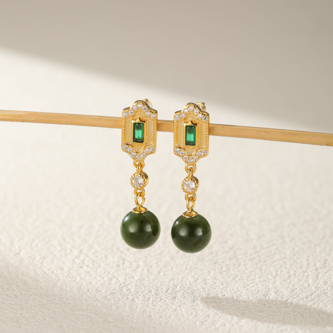 Boucles d'Oreilles Jade et Émeraude – Réussite, Argent 925