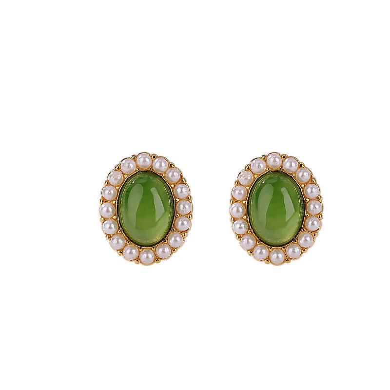 Boucles d'Oreilles Jade et Perle – Douceur, Argent Plaqué Or