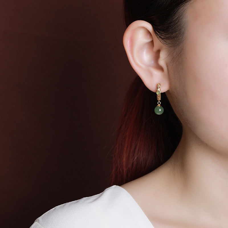 Boucles d'Oreilles Jade – Jardin Impérial, Argent Plaqué Or
