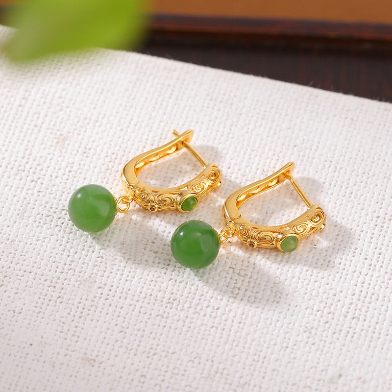 Boucles d'Oreilles Jade – Jardin Impérial, Argent Plaqué Or