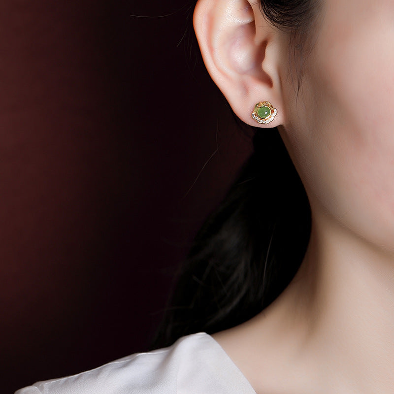 Boucles d'Oreilles Jade – Nuage de Bonheur, Argent Plaqué Or