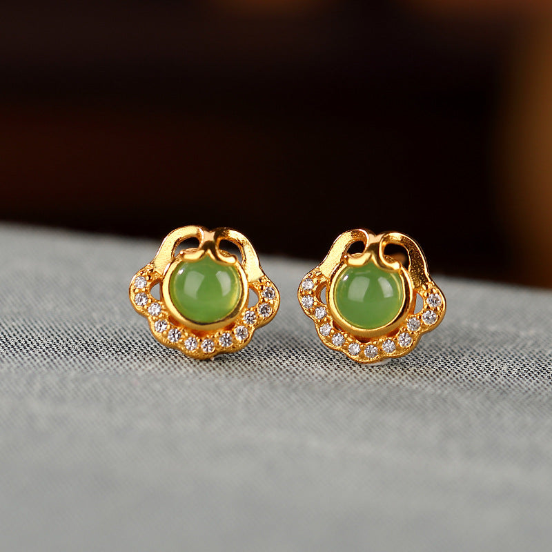 Boucles d'Oreilles Jade – Nuage de Bonheur, Argent Plaqué Or