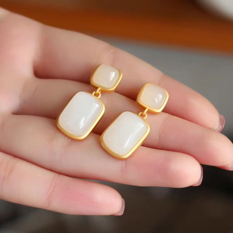 Boucles d'Oreilles Jade – Pureté, Argent Plaqué Or
