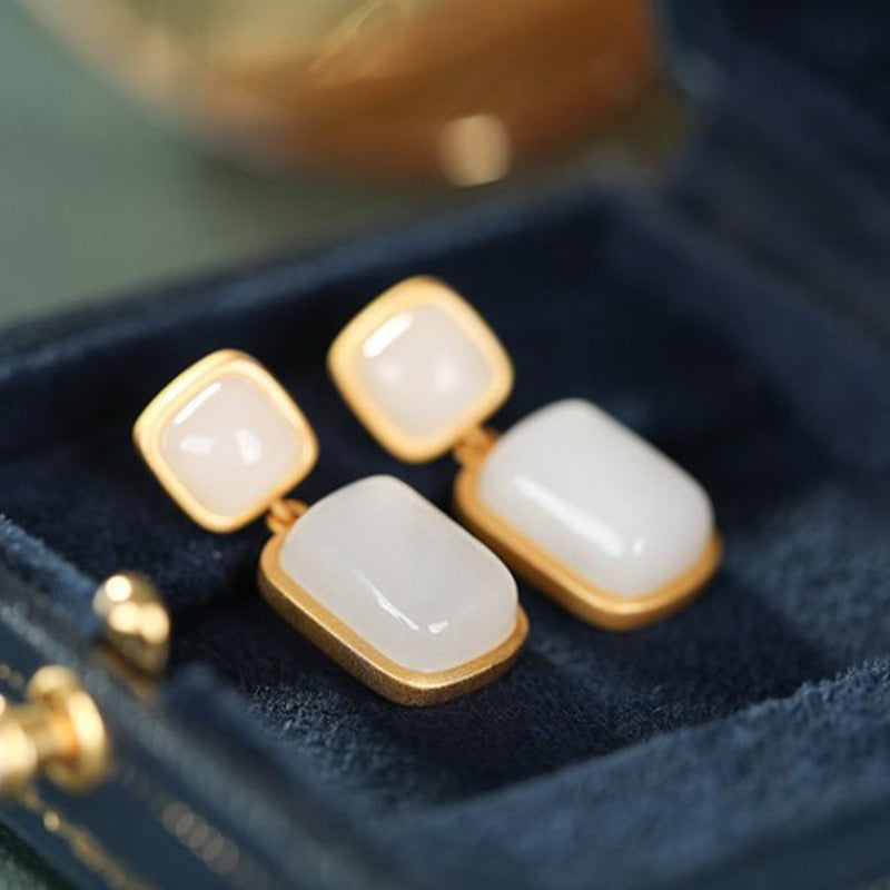 Boucles d'Oreilles Jade – Pureté, Argent Plaqué Or