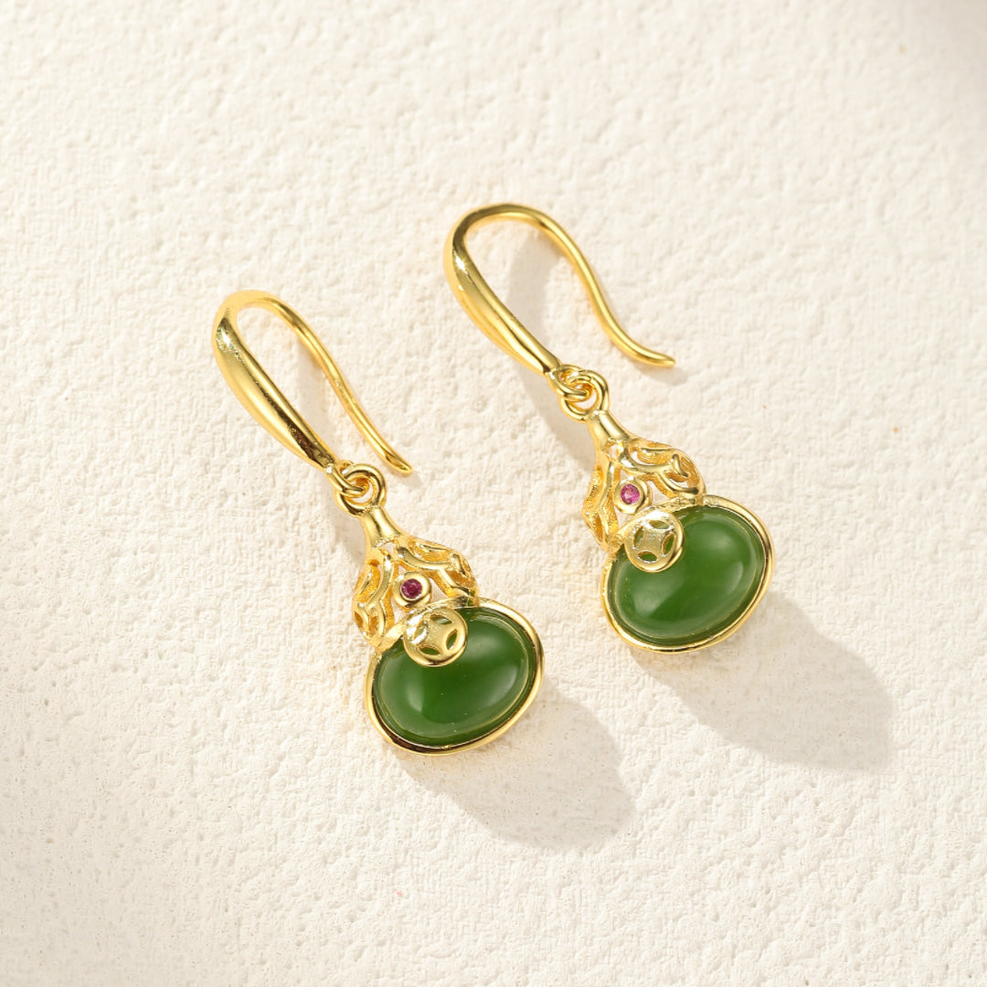 Jade Earrings – Rays of Wisdom, Gold Plated Silver