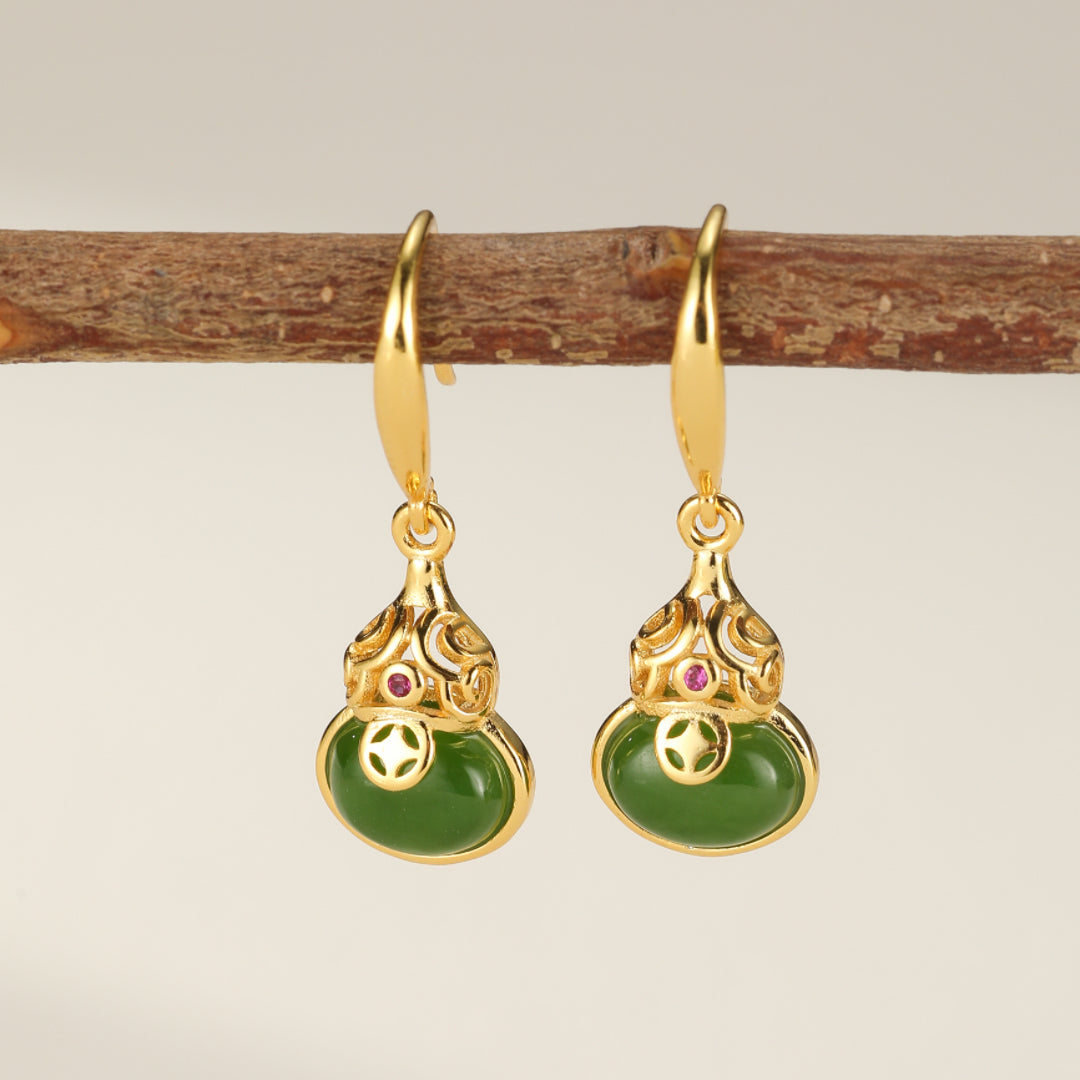 Jade Earrings – Rays of Wisdom, Gold Plated Silver