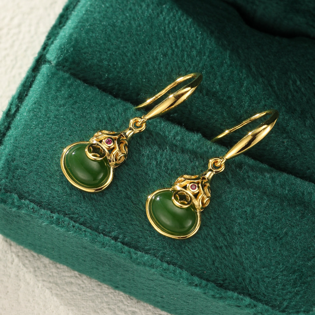 Jade Earrings – Rays of Wisdom, Gold Plated Silver
