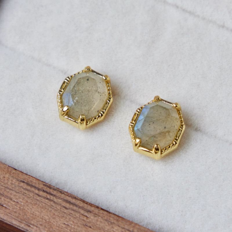 Boucles d'Oreilles Labradorite – Élan Lustré, Argent Plaqué Or
