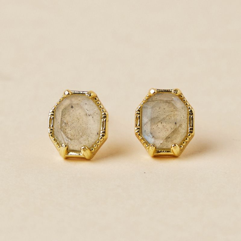 Labradorite Earrings – Lustrous Momentum, Gold Plated Silver