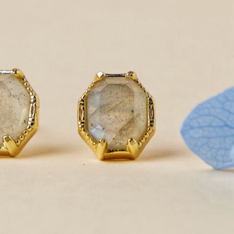Labradorite Earrings – Lustrous Momentum, Gold Plated Silver