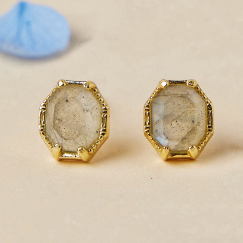 Labradorite Earrings – Lustrous Momentum, Gold Plated Silver